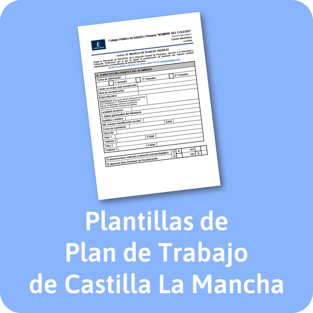 Plantillas de Plan de Trabajo de Castilla La Mancha para descargar y editar elaboradas por Jesús Jarque.
